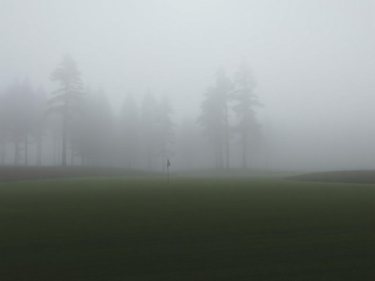Fairway al amanecer entre la neblina